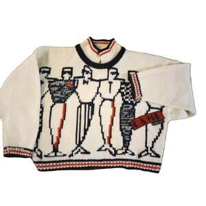 Vtg Camp Beverly Hills Sweater 80's Sz Sm White Collard Cropped Max Hammer Pants